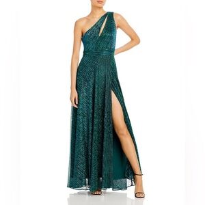 Aqua Teal One-Shoulder Gown
